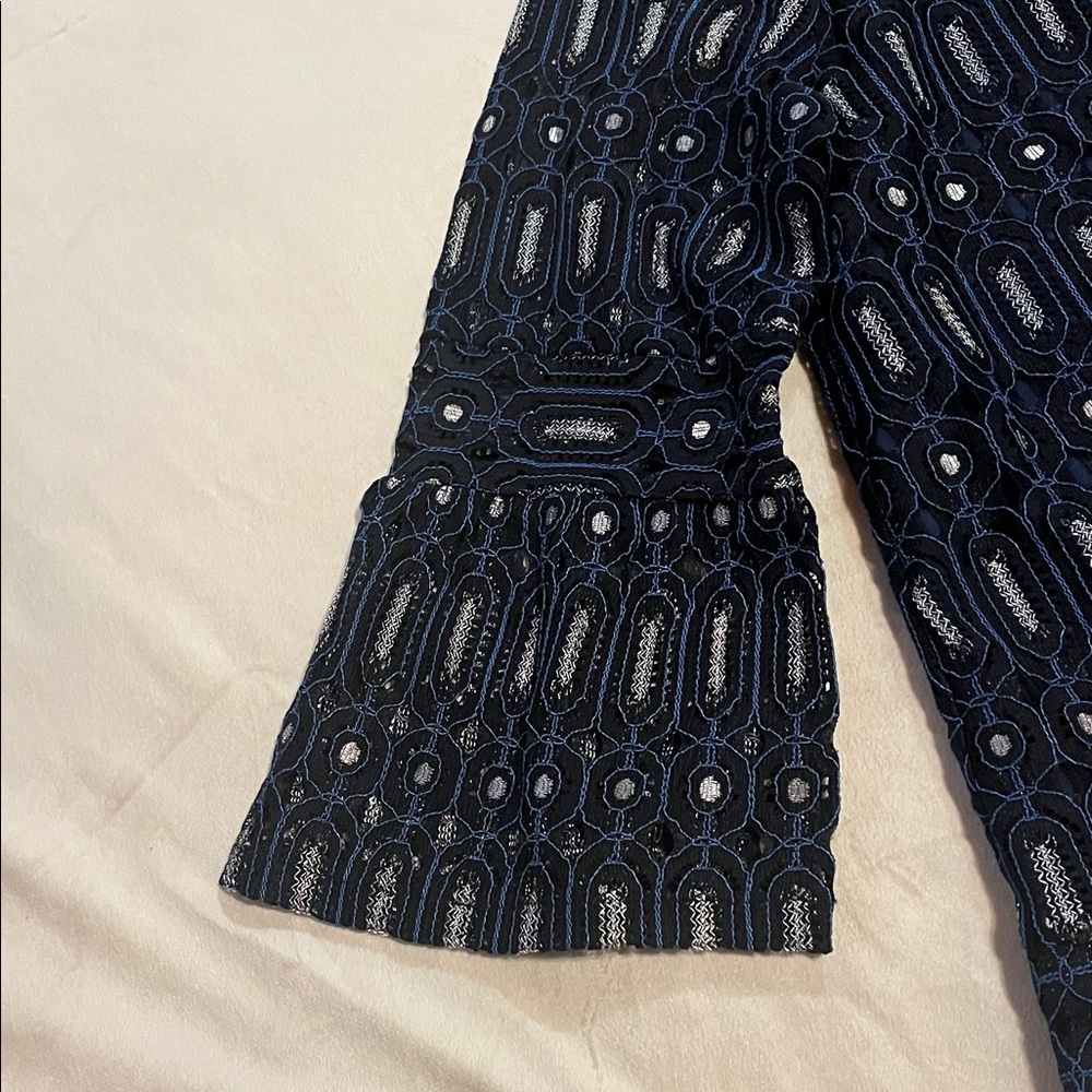 Loft Navy Blue Patterned Blouse - image 3